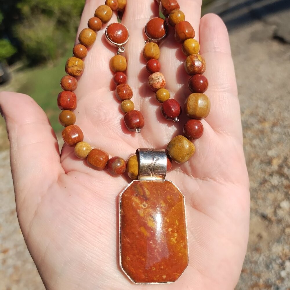 Jay King DTR mine finds Jasper necklace, pendant and earrings set 925 Sterling S